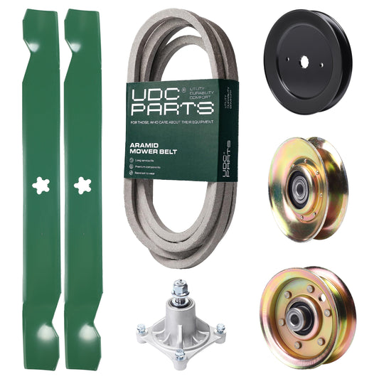 Wholesale Lawn Mower Parts -  UDC Parts Mower Kit / Belt 539109243 + Pulley 127783 + Pulley 129861 + Pulley 173437 + Spindle 532174356 + 2 Pack Blades 138971 / Fits Husqvarna LTH1542