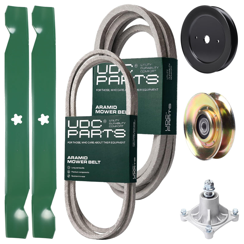 Wholesale Lawn Mower Parts -  UDC Parts Mower Kit / Belt 144959 + Belt 539109243 + Pulley 127783 + Pulley 129861 + Spindle 532174356 + 2 Pack Blades 138971 / Fits Husqvarna LTH1542