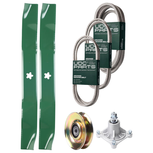 Wholesale Lawn Mower Parts -  UDC Parts Mower Kit / Belt 140294 + Belt 144959 + Belt 539109243 + Pulley 127783 + Spindle 532174356 + 2 Pack Blades 134149 / Fits Husqvarna LTH1542