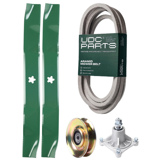 Products -  UDC Parts Mower Kit / Belt 539109243 + Pulley 127783 + Spindle 532174356 + 2 Pack Blades 134149 / Fits Husqvarna LTH1542