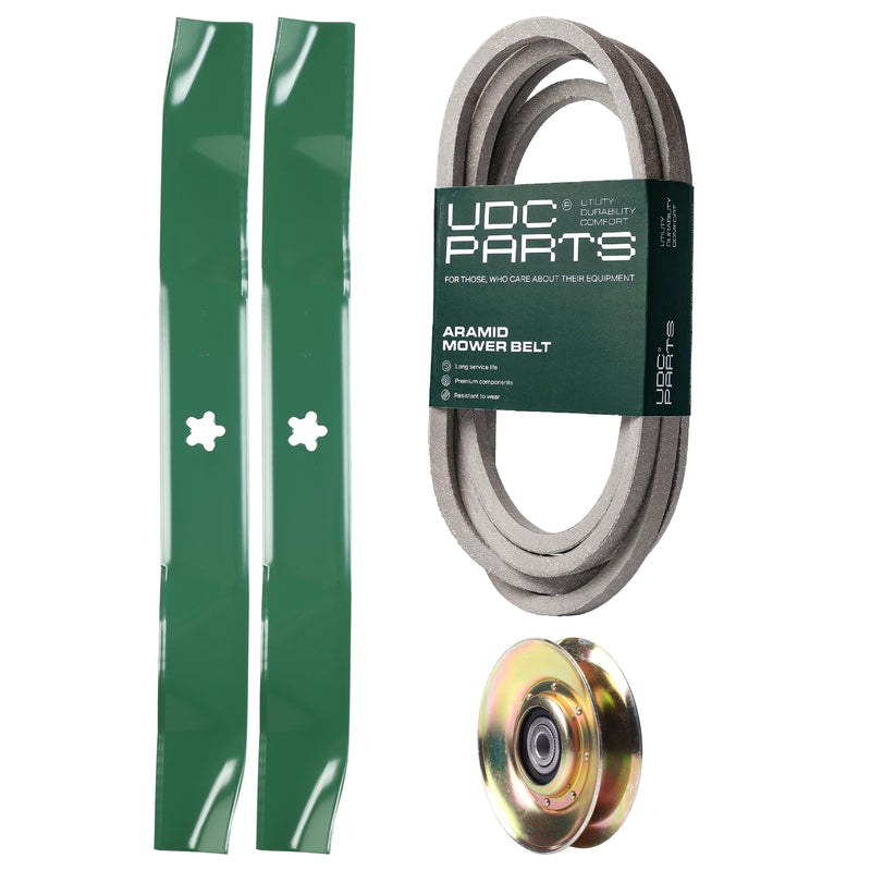  UDC Parts Mower Kit / Belt 539109243 + Pulley 127783 + 2 Pack Blades 134149 / Fits Husqvarna LTH1542