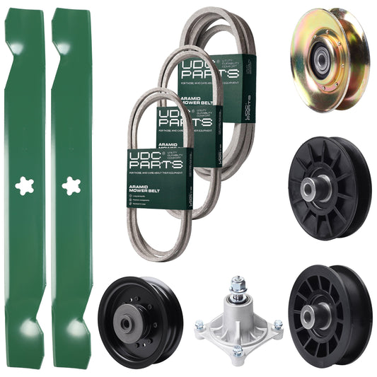 Bulk Lawn Mower Pulleys -  UDC Parts Mower Kit / Belt 138255 + Belt 194346 + Belt 539117245 + Pulley 127783 + Pulley 532194326 + Pulley 532194327 + Pulley 532196104 + Spindle 532174356 + 2 Pack Blades 138497 / Fits Husqvarna
