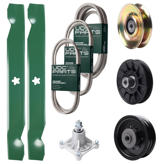 Bulk Lawn Mower Pulleys -  UDC Parts Mower Kit / Belt 138255 + Belt 194346 + Belt 539117245 + Pulley 127783 + Pulley 532194326 + Pulley 532196104 + Spindle 532174356 + 2 Pack Blades 138497 / Fits Husqvarna LT1597