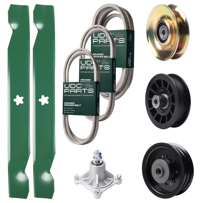 Bulk Lawn Mower Pulleys -  UDC Parts Mower Kit / Belt 138255 + Belt 194346 + Belt 539117245 + Pulley 127783 + Pulley 532194327 + Pulley 532196104 + Spindle 532174356 + 2 Pack Blades 138497 / Fits Husqvarna LT1597