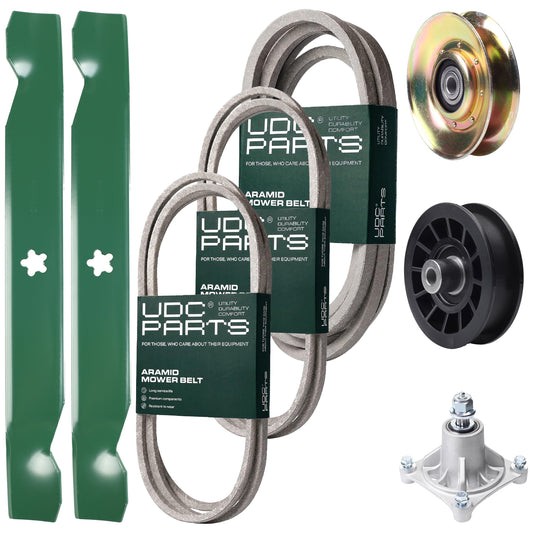 Bulk Lawn Mower Pulleys -  UDC Parts Mower Kit / Belt 138255 + Belt 194346 + Belt 539117245 + Pulley 127783 + Pulley 532194327 + Spindle 532174356 + 2 Pack Blades 138497 / Fits Husqvarna LT1597