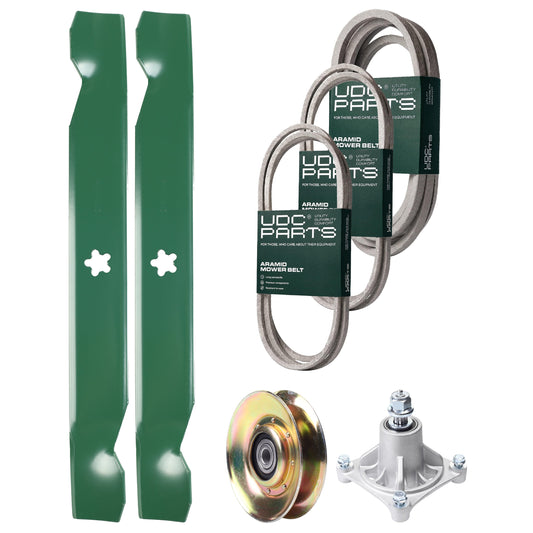 Wholesale Lawn Mower Parts -  UDC Parts Mower Kit / Belt 138255 + Belt 194346 + Belt 539117245 + Pulley 127783 + Spindle 532174356 + 2 Pack Blades 138497 / Fits Husqvarna LT1597