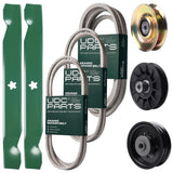 Bulk Lawn Mower Pulleys -  UDC Parts Mower Kit / Belt 138255 + Belt 194346 + Belt 539117245 + Pulley 127783 + Pulley 532194326 + Pulley 532196104 + 2 Pack Blades 138497 / Fits Husqvarna LT1597