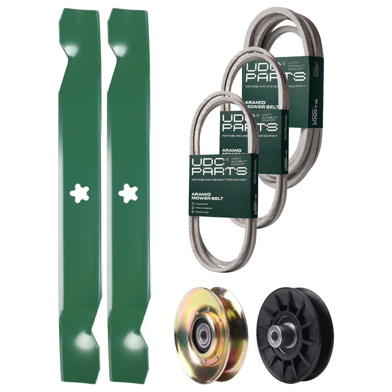 Wholesale Lawn Mower Parts -  UDC Parts Mower Kit / Belt 138255 + Belt 194346 + Belt 539117245 + Pulley 127783 + Pulley 532194326 + 2 Pack Blades 138497 / Fits Husqvarna LT1597