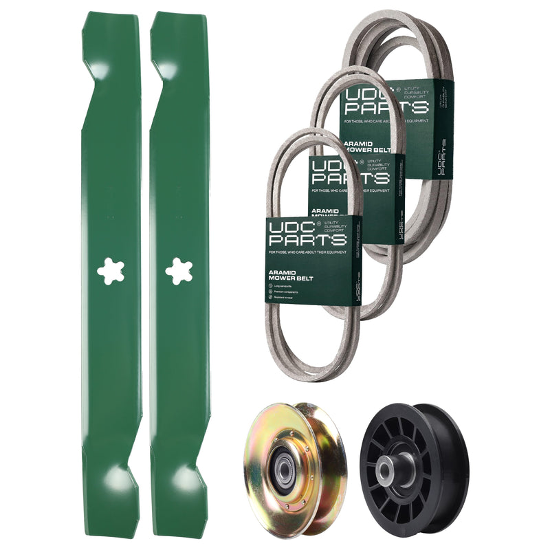 Wholesale Lawn Mower Parts -  UDC Parts Mower Kit / Belt 138255 + Belt 194346 + Belt 539117245 + Pulley 127783 + Pulley 532194327 + 2 Pack Blades 138497 / Fits Husqvarna LT1597