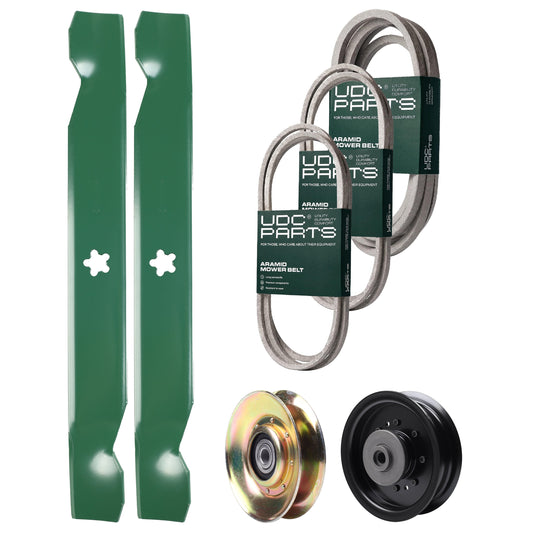 Wholesale Lawn Mower Parts -  UDC Parts Mower Kit / Belt 138255 + Belt 194346 + Belt 539117245 + Pulley 127783 + Pulley 532196104 + 2 Pack Blades 138497 / Fits Husqvarna LT1597