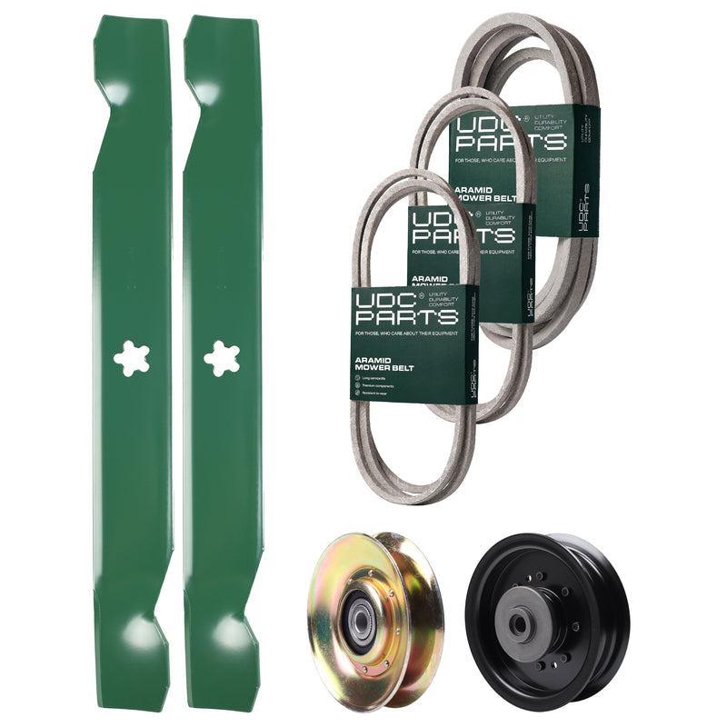 Wholesale Lawn Mower Parts -  UDC Parts Mower Kit / Belt 138255 + Belt 194346 + Belt 539117245 + Pulley 127783 + Pulley 532196104 + 2 Pack Blades 138497 / Fits Husqvarna LT1597