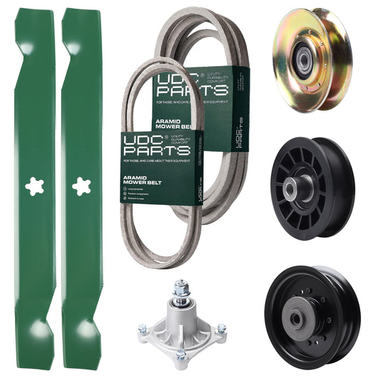 Bulk Lawn Mower Pulleys -  UDC Parts Mower Kit / Belt 194346 + Belt 539117245 + Pulley 127783 + Pulley 532194327 + Pulley 532196104 + Spindle 532174356 + 2 Pack Blades 138497 / Fits Husqvarna LT1597