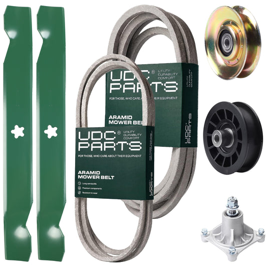 Products -  UDC Parts Mower Kit / Belt 138255 + Belt 539117245 + Pulley 127783 + Pulley 532194327 + Spindle 532174356 + 2 Pack Blades 138497 / Fits Husqvarna LT1597