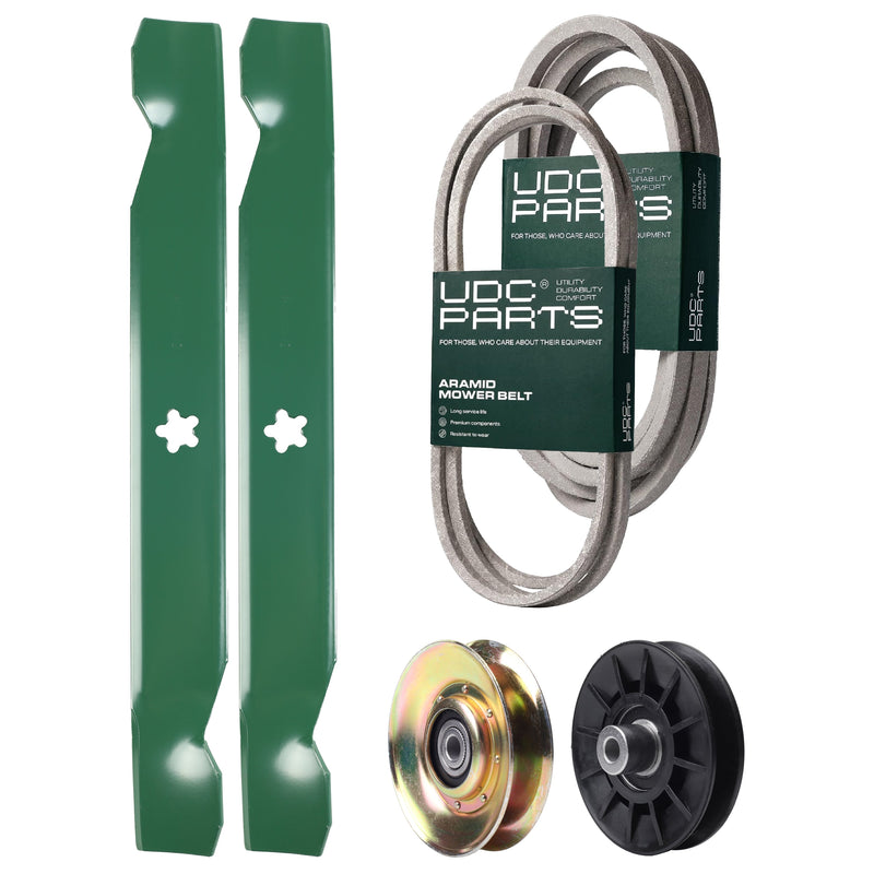 Products -  UDC Parts Mower Kit / Belt 138255 + Belt 539117245 + Pulley 127783 + Pulley 532194326 + 2 Pack Blades 138497 / Fits Husqvarna LT1597