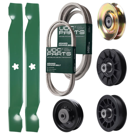 Bulk Lawn Mower Pulleys -  UDC Parts Mower Kit / Belt 138255 + Belt 539117245 + Pulley 127783 + Pulley 532194326 + Pulley 532194327 + Pulley 532196104 + 2 Pack Blades 138497 / Fits Husqvarna LT1597