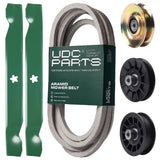  UDC Parts Mower Kit / Belt 539117245 + Pulley 127783 + Pulley 532194326 + Pulley 532194327 + 2 Pack Blades 138497 / Fits Husqvarna LT1597