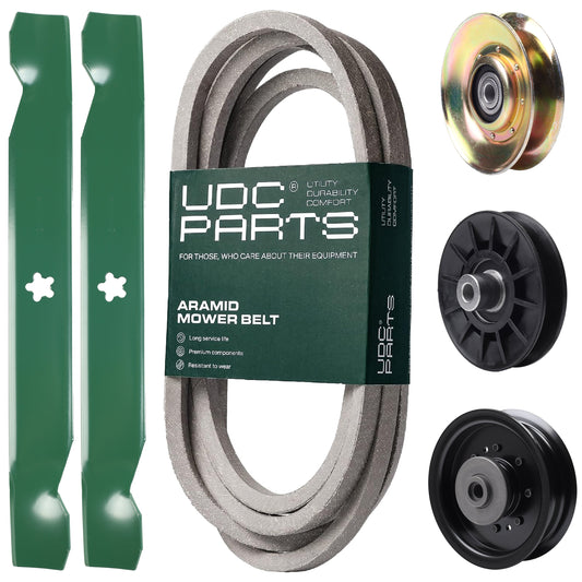 Products -  UDC Parts Mower Kit / Belt 539117245 + Pulley 127783 + Pulley 532194326 + Pulley 532196104 + 2 Pack Blades 138497 / Fits Husqvarna LT1597