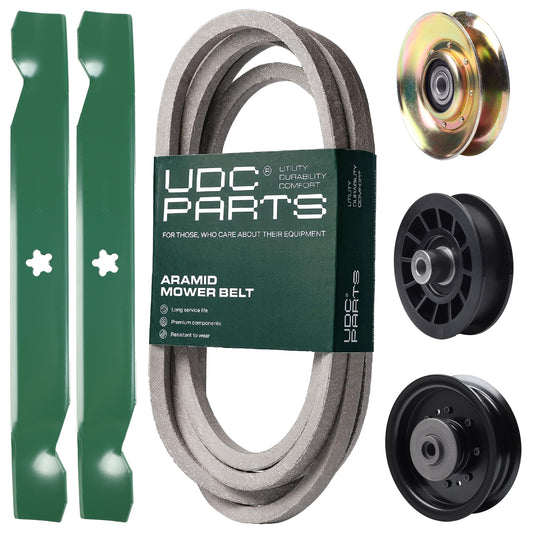 Products -  UDC Parts Mower Kit / Belt 539117245 + Pulley 127783 + Pulley 532194327 + Pulley 532196104 + 2 Pack Blades 138497 / Fits Husqvarna LT1597