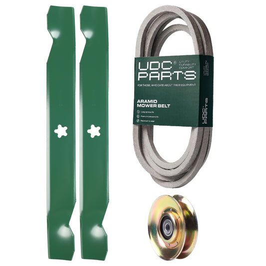 Products -  UDC Parts Mower Kit / Belt 539117245 + Pulley 127783 + 2 Pack Blades 138497 / Fits Husqvarna LT1597