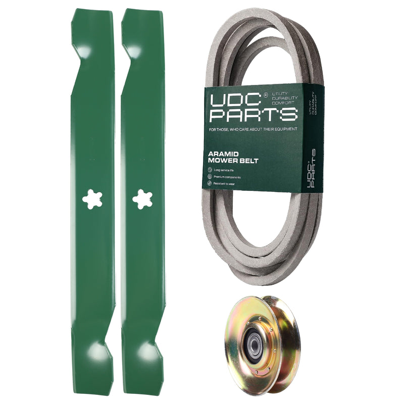 Products -  UDC Parts Mower Kit / Belt 539117245 + Pulley 127783 + 2 Pack Blades 138497 / Fits Husqvarna LT1597