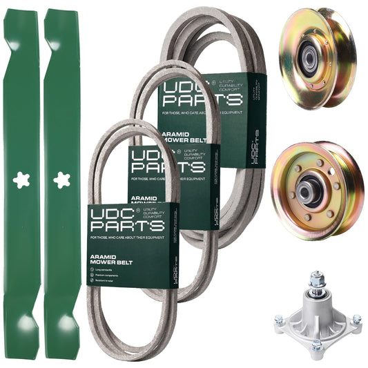 Bulk Lawn Mower Pulleys -  UDC Parts Mower Kit / Belt 144959 + Belt 174883 + Belt 539109243 + Pulley 127783 + Pulley 173437 + Spindle 532174356 + 2 Pack Blades 138971 / Fits Husqvarna LTH1542