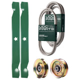  UDC Parts Mower Kit / Belt 174883 + Belt 539109243 + Pulley 127783 + Pulley 173437 + 2 Pack Blades 138971 / Fits Husqvarna LTH1542
