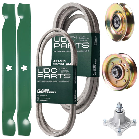 Wholesale Lawn Mower Parts -  UDC Parts Mower Kit / Belt 144959 + Belt 539109243 + Pulley 127783 + Pulley 173437 + Spindle 532174356 + 2 Pack Blades 138971 / Fits Husqvarna LTH1542