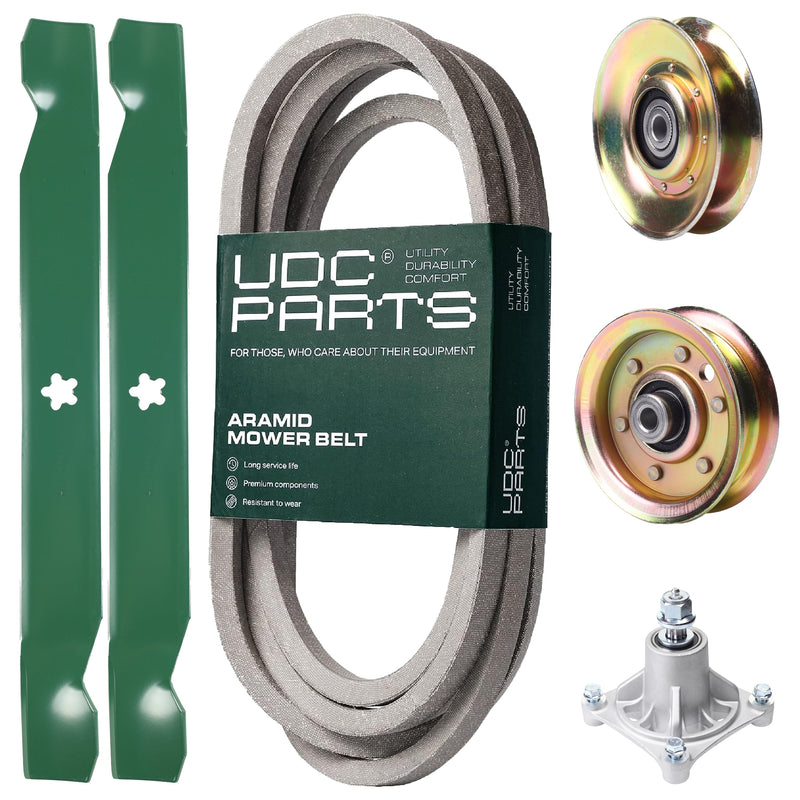Products -  UDC Parts Mower Kit / Belt 539109243 + Pulley 127783 + Pulley 173437 + Spindle 532174356 + 2 Pack Blades 138971 / Fits Husqvarna LTH1542