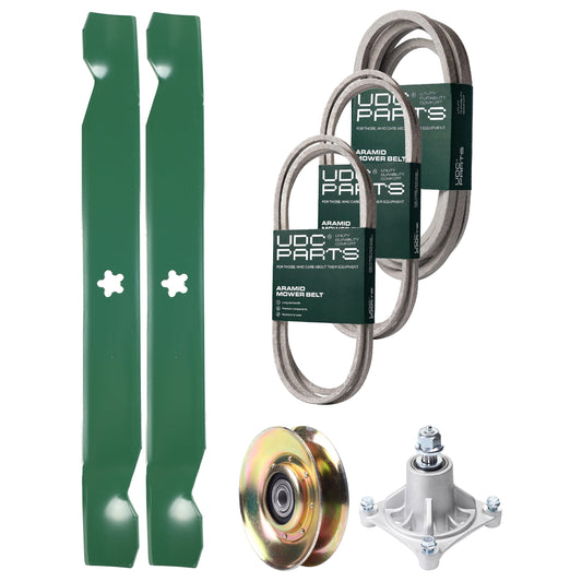 Wholesale Lawn Mower Parts -  UDC Parts Mower Kit / Belt 140294 + Belt 144959 + Belt 539109243 + Pulley 127783 + Spindle 532174356 + 2 Pack Blades 138971 / Fits Husqvarna LTH1542