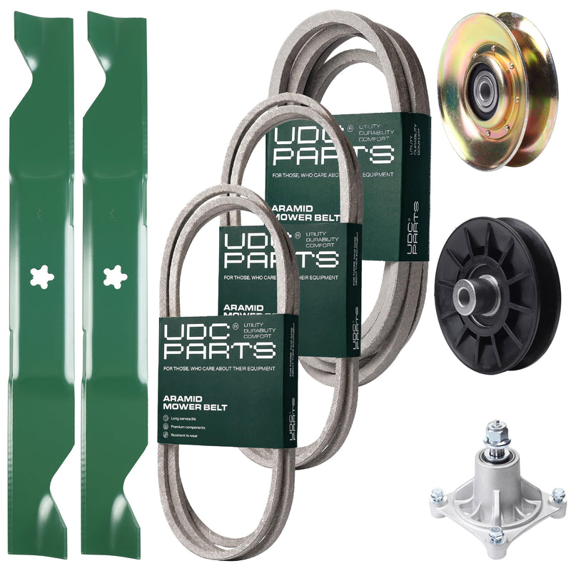 Bulk Lawn Mower Pulleys -  UDC Parts Mower Kit / Belt 138255 + Belt 194346 + Belt 539117245 + Pulley 127783 + Pulley 532194326 + Spindle 532174356 + 2 Pack Blades 405380 / Fits Husqvarna LT1597