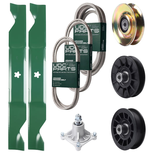 Bulk Lawn Mower Pulleys -  UDC Parts Mower Kit / Belt 138255 + Belt 194346 + Belt 539117245 + Pulley 127783 + Pulley 532194326 + Pulley 532194327 + Spindle 532174356 + 2 Pack Blades 405380 / Fits Husqvarna LT1597