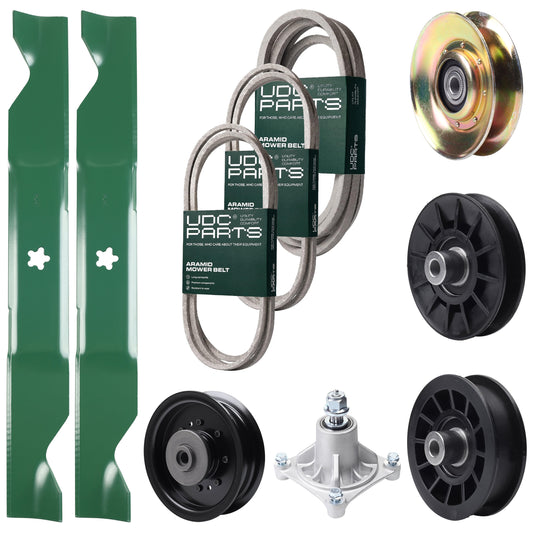 Bulk Lawn Mower Pulleys -  UDC Parts Mower Kit / Belt 138255 + Belt 194346 + Belt 539117245 + Pulley 127783 + Pulley 532194326 + Pulley 532194327 + Pulley 532196104 + Spindle 532174356 + 2 Pack Blades 405380 / Fits Husqvarna