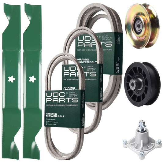 Bulk Lawn Mower Pulleys -  UDC Parts Mower Kit / Belt 138255 + Belt 194346 + Belt 539117245 + Pulley 127783 + Pulley 532194327 + Spindle 532174356 + 2 Pack Blades 405380 / Fits Husqvarna LT1597