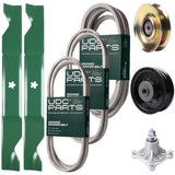 Bulk Lawn Mower Pulleys -  UDC Parts Mower Kit / Belt 138255 + Belt 194346 + Belt 539117245 + Pulley 127783 + Pulley 532196104 + Spindle 532174356 + 2 Pack Blades 405380 / Fits Husqvarna LT1597