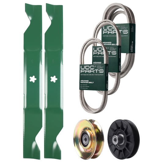 Wholesale Lawn Mower Parts -  UDC Parts Mower Kit / Belt 138255 + Belt 194346 + Belt 539117245 + Pulley 127783 + Pulley 532194326 + 2 Pack Blades 405380 / Fits Husqvarna LT1597