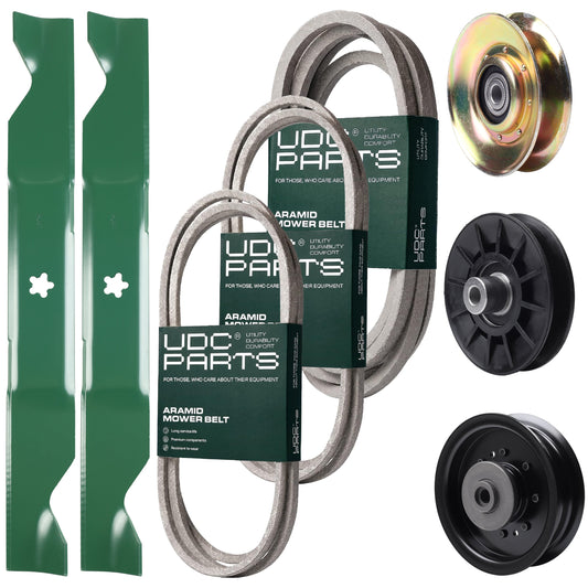 Bulk Lawn Mower Pulleys -  UDC Parts Mower Kit / Belt 138255 + Belt 194346 + Belt 539117245 + Pulley 127783 + Pulley 532194326 + Pulley 532196104 + 2 Pack Blades 405380 / Fits Husqvarna LT1597