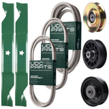 Bulk Lawn Mower Pulleys -  UDC Parts Mower Kit / Belt 138255 + Belt 194346 + Belt 539117245 + Pulley 127783 + Pulley 532194327 + Pulley 532196104 + 2 Pack Blades 405380 / Fits Husqvarna LT1597