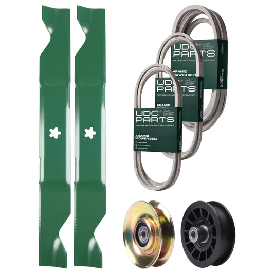 Wholesale Lawn Mower Parts -  UDC Parts Mower Kit / Belt 138255 + Belt 194346 + Belt 539117245 + Pulley 127783 + Pulley 532194327 + 2 Pack Blades 405380 / Fits Husqvarna LT1597