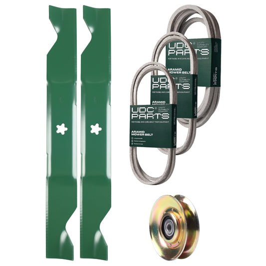 Products -  UDC Parts Mower Kit / Belt 138255 + Belt 194346 + Belt 539117245 + Pulley 127783 + 2 Pack Blades 405380 / Fits Husqvarna LT1597