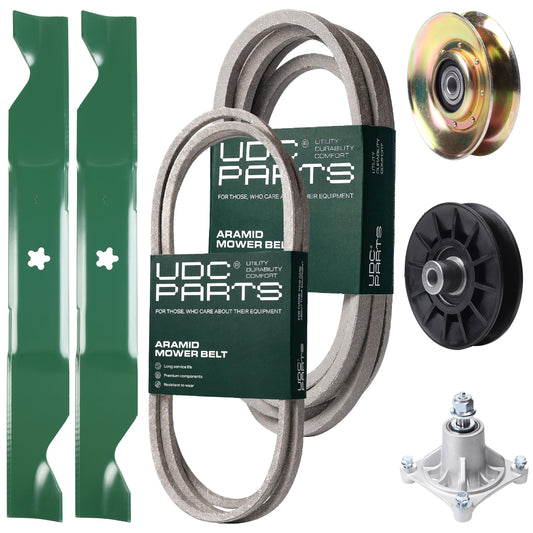 Wholesale Lawn Mower Parts -  UDC Parts Mower Kit / Belt 194346 + Belt 539117245 + Pulley 127783 + Pulley 532194326 + Spindle 532174356 + 2 Pack Blades 405380 / Fits Husqvarna LT1597