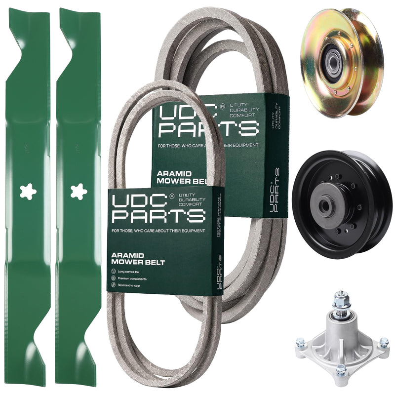 Products -  UDC Parts Mower Kit / Belt 138255 + Belt 539117245 + Pulley 127783 + Pulley 532196104 + Spindle 532174356 + 2 Pack Blades 405380 / Fits Husqvarna LT1597
