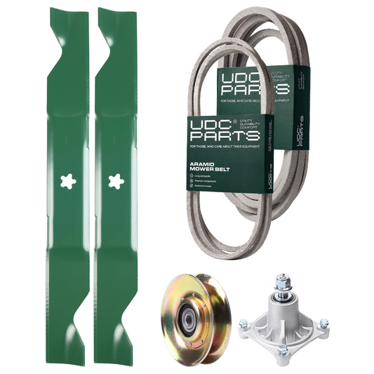 Products -  UDC Parts Mower Kit / Belt 194346 + Belt 539117245 + Pulley 127783 + Spindle 532174356 + 2 Pack Blades 405380 / Fits Husqvarna LT1597