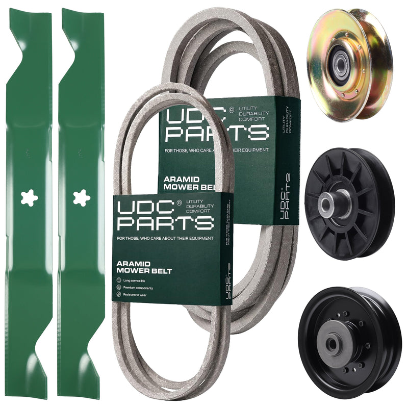 Wholesale Lawn Mower Parts -  UDC Parts Mower Kit / Belt 194346 + Belt 539117245 + Pulley 127783 + Pulley 532194326 + Pulley 532196104 + 2 Pack Blades 405380 / Fits Husqvarna LT1597