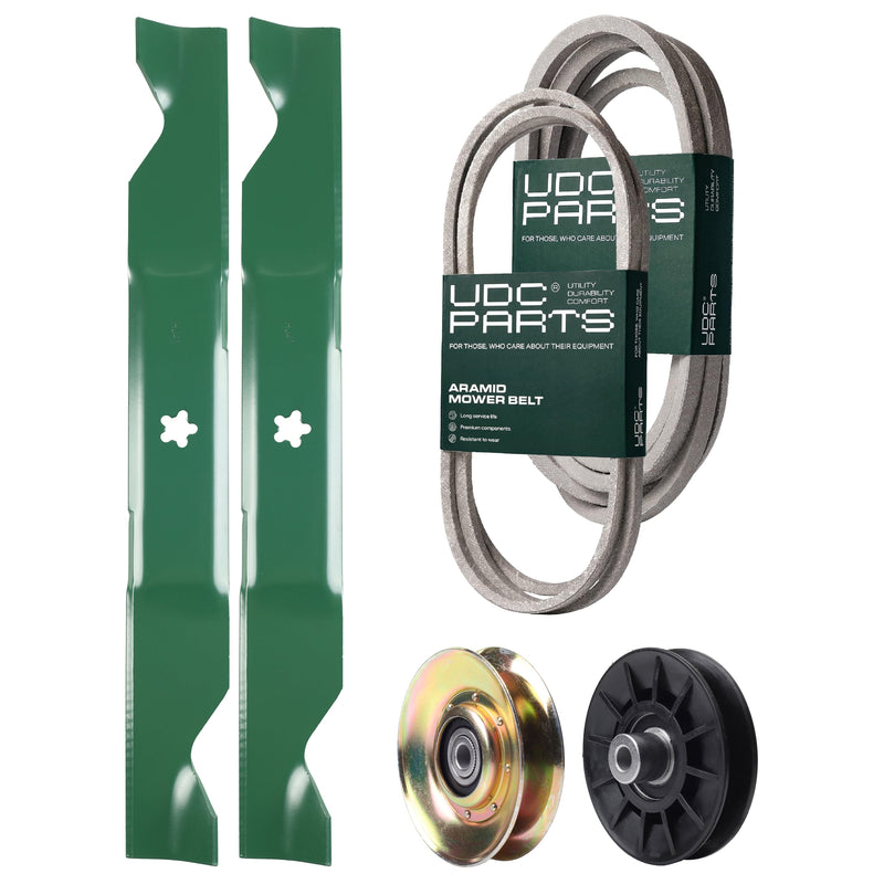 Products -  UDC Parts Mower Kit / Belt 138255 + Belt 539117245 + Pulley 127783 + Pulley 532194326 + 2 Pack Blades 405380 / Fits Husqvarna LT1597