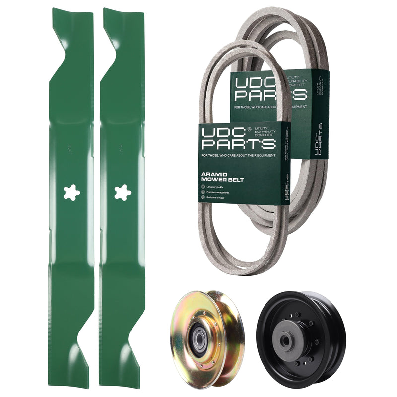  UDC Parts Mower Kit / Belt 194346 + Belt 539117245 + Pulley 127783 + Pulley 532196104 + 2 Pack Blades 405380 / Fits Husqvarna LT1597