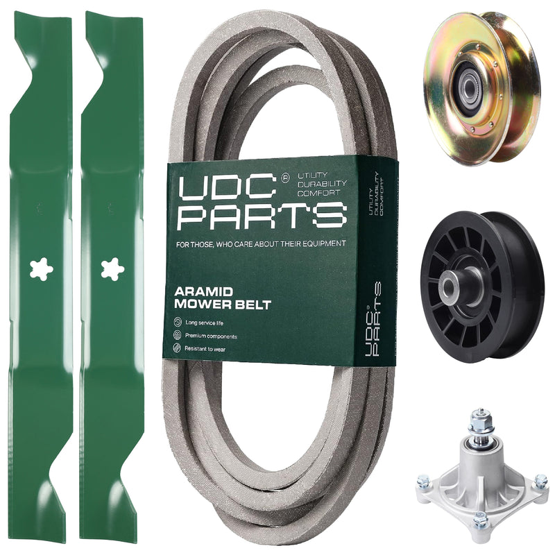 Products -  UDC Parts Mower Kit / Belt 539117245 + Pulley 127783 + Pulley 532194327 + Spindle 532174356 + 2 Pack Blades 405380 / Fits Husqvarna LT1597
