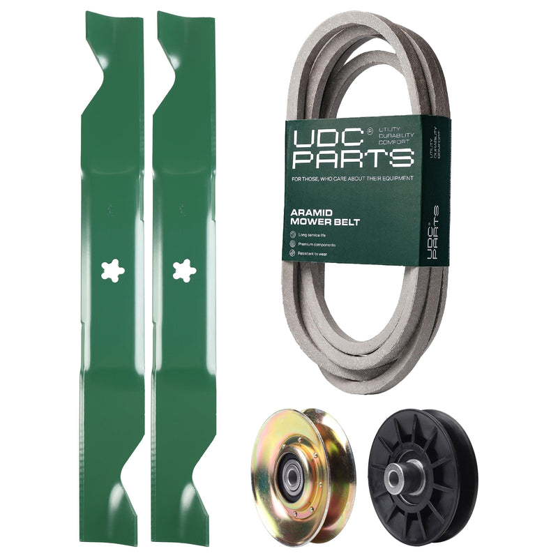 Products -  UDC Parts Mower Kit / Belt 539117245 + Pulley 127783 + Pulley 532194326 + 2 Pack Blades 405380 / Fits Husqvarna LT1597