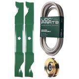  UDC Parts Mower Kit / Belt 539117245 + Pulley 127783 + 2 Pack Blades 405380 / Fits Husqvarna LT1597