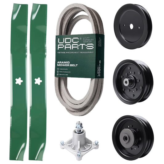 Wholesale Lawn Mower Parts -  UDC Parts Mower Kit / Belt 539114557 + Pulley 129861 + Pulley 532196106 + Pulley 532196104 + Spindle 532174356 + 2 Pack Blades 134149 / Fits Husqvarna RZ4619 RZ4620 RZ5422 RZ5424