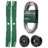  UDC Parts Mower Kit / Belt 539117245 + Pulley 129861 + Pulley 532196106 + 2 Pack Blades 134149 / Fits Husqvarna RZ4219 RZ4619 RZ4620 RZ5422 RZ5424